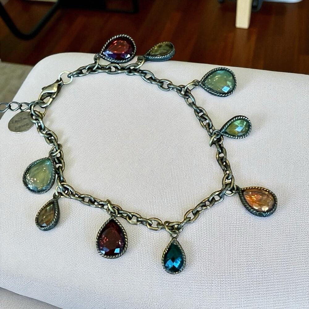 LAILA ROWE Antiqued Bronze Multicolor Small Teardrop Charm 7.5-8.5" Bracelet